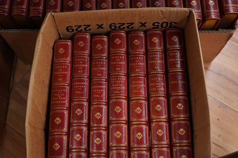 Thackeray, William Makepeace - The Works of .... Limited Edition, 24 vols (in48) num mounted plates and text engravings; (?) earlier 20th century gilt decorated red levant morocco, gilt ruled and decorated panelled spine
